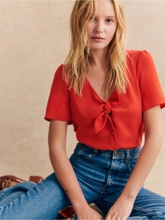 Sezane Tops - Sézane "Eloine" red tie front short sleeve blouse size 36 - open to offers